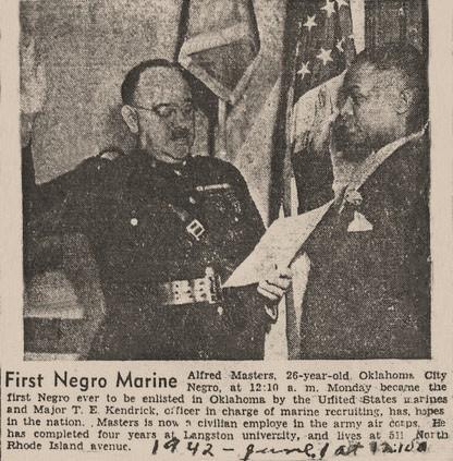 Alfred Masters is sworn into the United States Marine Corps on 1 June 1942 at 00:01 hours.