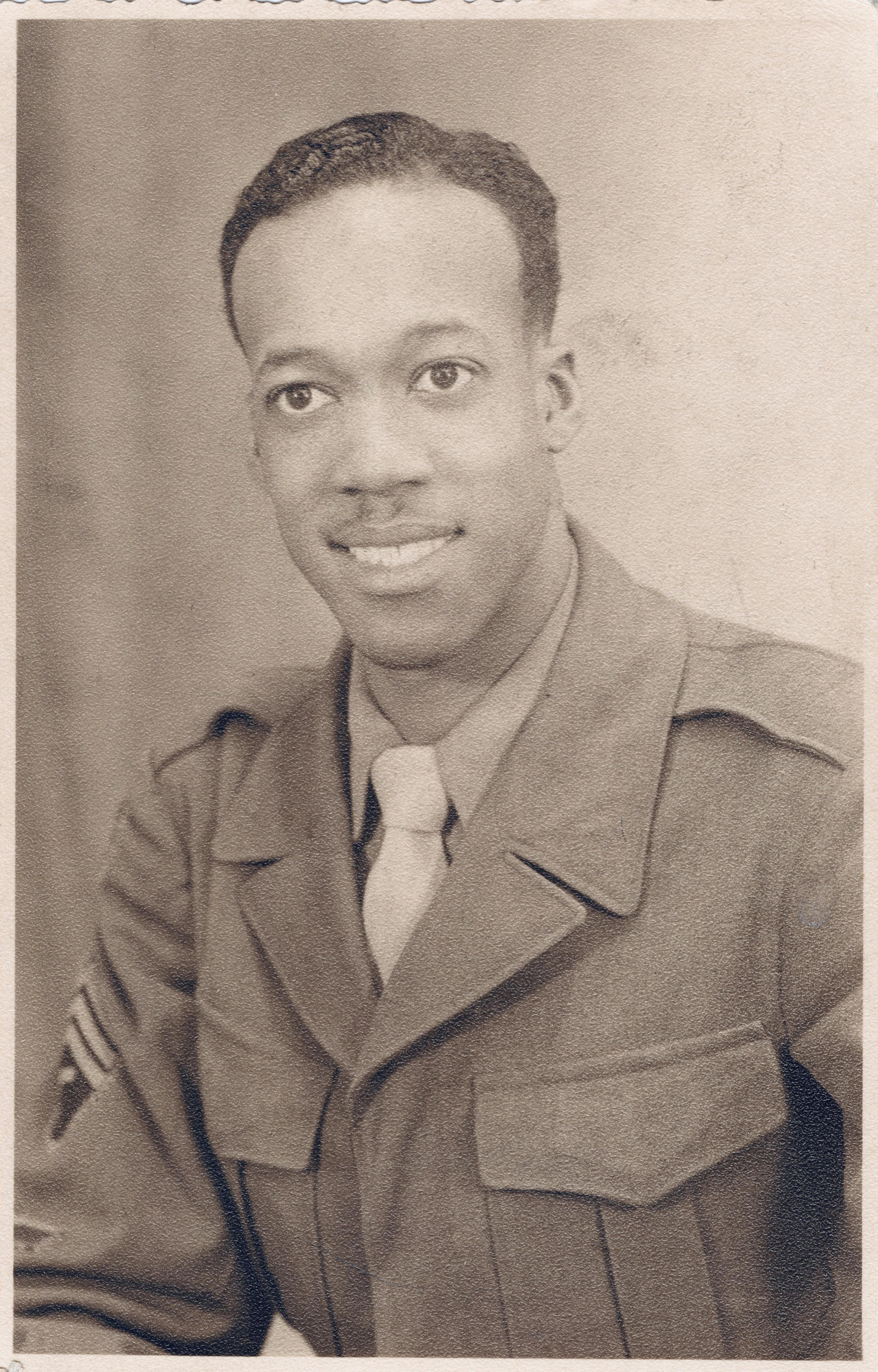 Historical image showing Lawrence Johnson of Black American soldiers during WWII