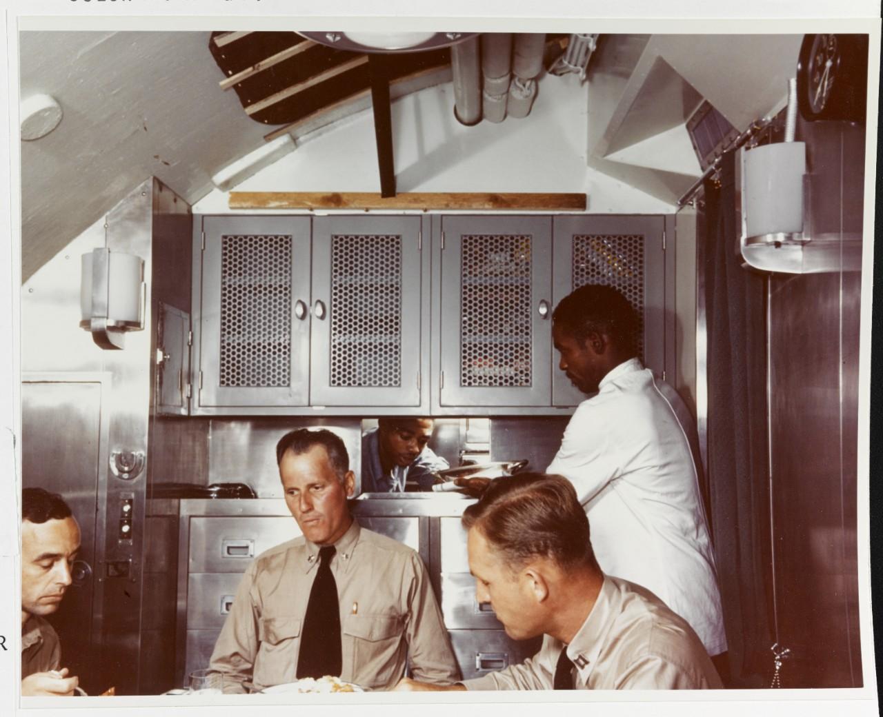 Historical image showing Wardroom of the USS Cero (SS-225) of Black American soldiers during WWII